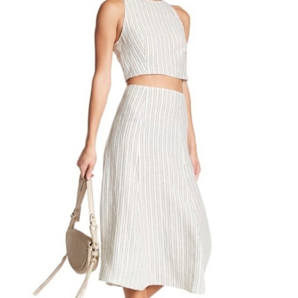 Theory Zimri striped linen skirt and crop top pair